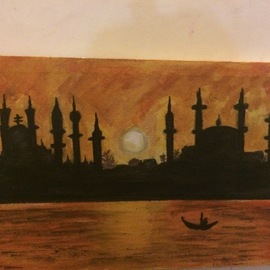 Laraib Yousaf: 'sunset in istambul', 2017 Acrylic Painting, Scenic. Artist Description: sunset...