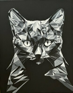 Larisa Robins: 'black cat', 2023 Acrylic Painting, Cats. In the shadows, sleek and sly,A black cat prowls beneath the sky.Eyes of amber, mysteries deep,Through the night, its secrets keep.Whiskers twitch in the moon s embrace,Graceful movements, it leaves no trace.A creature of darkness, so enchanting,In the moonlit night, forever dancing.Superstitions ...