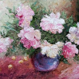Painting Peonies and Cherries By Larysa Uvarova