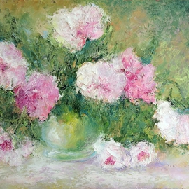Larysa Uvarova: 'Painting Spring Peonies', 2016 Oil Painting, Floral. Artist Description:  Original oil painting, signed on the front will be great asset to your private collection. This painting was made with brushes and palette knifes, multi- layers. It is perfect for the stylish modern interiors. This painting is unframed, so you can choose the frame size and color by ...