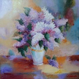 Larysa Uvarova: 'lilac', 2013 Oil Painting, Still Life. Artist Description: Original oil on canvas painting was done with high- quality paints and palette knife will be great for the modren interiors. Ready to hang. ...