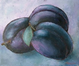 Larysa Uvarova: 'lilac still life with plums', 2015 Oil Painting, Still Life. Original oil on canvas painting was done with high- quality paints and palette knife will be great for the modren interiors. Ready to hang. ...