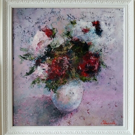 Larysa Uvarova: 'roses', 2015 Oil Painting, Still Life. Artist Description: Original oil on canvas painting was done with high- quality paints and palette knife will be great for the modren interiors. Ready to hang. ...