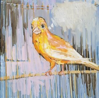 Larysa Uvarova: 'twitter', 2017 Oil Painting, Birds. Original oil on canvas painting was done with high- quality paints will be great for the modren interiors. Ready to hang. ...