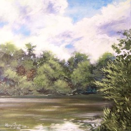 Larry Clark: 'Hoochside', 2010 Acrylic Painting, Landscape. Artist Description:  river bank and clouds  ...