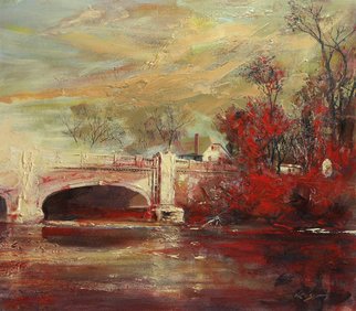 Larry Kaiser: 'Fall Creek Bridge', 2006 Oil Painting, Cityscape.  Contemporary impressionism: A beautiful spot in Indianapolis, a touchstone of sorts.  A friend of mine took me to the river bank below the bridge and explained that when her mother died in a near- by hospital, this bridge is where a short, sad walk took her, and where she was...