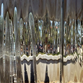 Luise Andersen: '2015 Fontana Fountains in September Image III', 2015 Color Photograph, Abstract. Artist Description:  2015 September-  Fontana Fountains.  Early afternoon.can see grasses, traffic, people through the sheets of falling waters. . ...