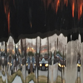 Luise Andersen: '2016 January FONTANA FOUNTAINS glowing ambers of Sunset', 2016 Color Photograph, Abstract. Artist Description:  there is no light behind waters. . pure enchantment of glowing sunset . . . . 2016 January 22-  . . fountains calling. . sunset. . brilliant play prisms. . facets of falling glass. . as if sunsets glow is caught in crystals and escapes in falling waters . . carries all surrounding mirrored images with it. . cars. . bikes. . street lights. . ...