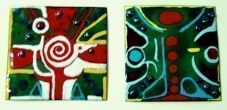 Luise Andersen: 'ART OF FIRE AND GLASS COASTERS IN PROGRESS JANTWNE', 2009 Fused Glass, Undecided.  . . several weeks now. . every Wednesday 3 hrs. at fire and glass studio sessions. . symbolism in expression of feel. . chakras, life nergy, human, universe, earth, snake, birds, sea, sky. . etc. etc. . own core expression of symbolism. Will consider serious  reserve or offer. Applies to most of my art works. ...
