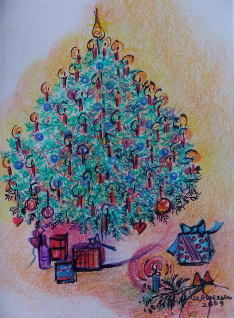 Artist Luise Andersen. 'CHRISTMAS TREE CARD  NO TWO Series' Artwork Image, Created in 2009, Original Fiber. #art #artist
