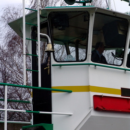 Luise Andersen: 'Germany  RHEIN River Crossing With Ferry', 2007 Other Photography, Other. Artist Description: Colorful. . .  crisp green, white, yellow, reds. .  plus the shiny metals. . .  I took this pic, because of the guy behind the controls. .  and actually. . the little bell. .  ; - )Looks important all together. . and bet you it is. .  All the cars at base in front of this' tower'  . . People wait to ...