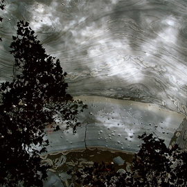 Luise Andersen: 'Late Autumn Reflections MIG  IV series', 2012 Color Photograph, nature. Artist Description:    Please enlarge image. . this one delighted my eye, because of the white stuff on surface. . which changed to silver like wide streaks afloat in water, when the sun broke through clouds. . . . touch of the unusual. . for me unexpected. . and the clouds reflecting same time with tree foliage and ...