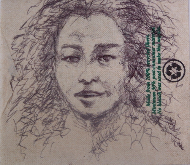 Luise Andersen  'RARE Art Doodle Portrait Starbucks I Series', created in 1996, Original Fiber.