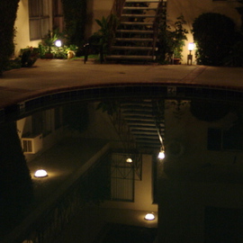 Luise Andersen: 'REFLECTIONS OF NIGHT II', 2007 Color Photograph, Other. Artist Description:  . . I think, the steps. . going downwards. . towards the open door, reflected in the pool drew me most. . ...