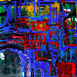 Luise Andersen: 'UNITLED NEW ABSTRACT DETAIL III', 2008 Acrylic Painting, Abstract. Artist Description:  THIS IS TOP RIGHT PART- IN DETAIL ENLARGED. SEE CAT IN BOTTOM OF DETAIL APPEARING. . THERE IS NO GREEN IN THIS PAINTING- CAMERA SAW IT APPARENTLY THIS WAY IN SUNLIGHT. WHEN PAINTING IS DRY, I WILL TAKE PHOTO IN NEUTRAL LIGHT TOMORROW. HUES ARE YELLOWS, BLUES,INTERMIX IN ...