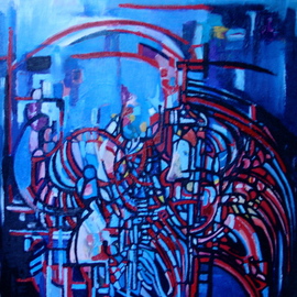 Luise Andersen: 'UNTITLED X Update December Sixteen ONine', 2009 Oil Painting, Abstract. Artist Description:  took photo of art work late morning. .blues slighter deeper. but. . pretty closeChange a forms. . symbolism. . language of mood I am in, and that is nothing new. .more black. . eliminated reds in some areas and added elsewhere anew. . lot of lightest of blue variations coming. . and composition ...
