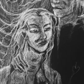 Luise Andersen: 'dessin noir ia', 2017 Charcoal Drawing, Fantasy. Artist Description:  Please enlarge to view- July 26,2017- had to touch no. I again. . want toseeexpression of emotion . ...