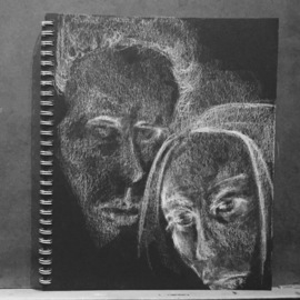 Luise Andersen: 'page 19 stage 1', 2018 Charcoal Drawing, Other. Artist Description: April 11,2018- started to draw early evening on page 19 of 40 in black drawing sketchbook . began with charcoal pencil stub . . decided i have worked my favorites too short now and changed to compressed charcoal stick, which is cool .  will continue tomorrow. ...