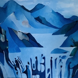 Luise Andersen: 'september 26 back to my blue', 2019 Oil Painting, Fantasy. Artist Description: Thursday, September 26,2019- oils after rest period permitted more glazes. composition still responds to values in hues . voice of emotion at time of painting expresses in hues , new forms or strengthen the existing. also eliminated several. .still continue in this ongoing work.   ...