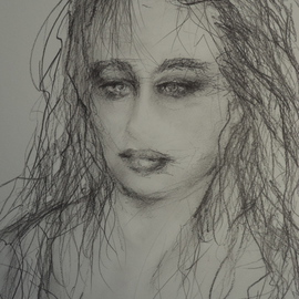 Luise Andersen: 'sketch  I June TwelveOThirteen', 2013 Pencil Drawing, People. Artist Description:   June 12,2013   - - head overly crowded with images. . mood. . chose graphites/ pencils . is on watercolor paper. ...