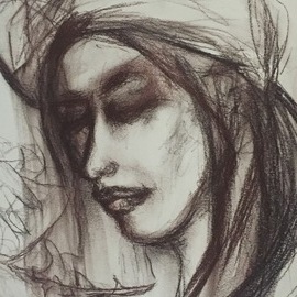 Luise Andersen: 'to reach for med sepia 1', 2018 Charcoal Drawing, Fantasy. Artist Description: Monday, November 26, 2018- let oils dry a little before i continue. .  distract myself with other work- reached for this 2018 image and decided to emphsize deep of expression.  used medium sepia pencil from charcoal set by KOH- I- NOOR HARDTMUTHGIOCONDA...