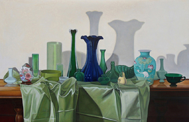 Laura Shechter  'Composition In Green', created in 2010, Original Painting Oil.