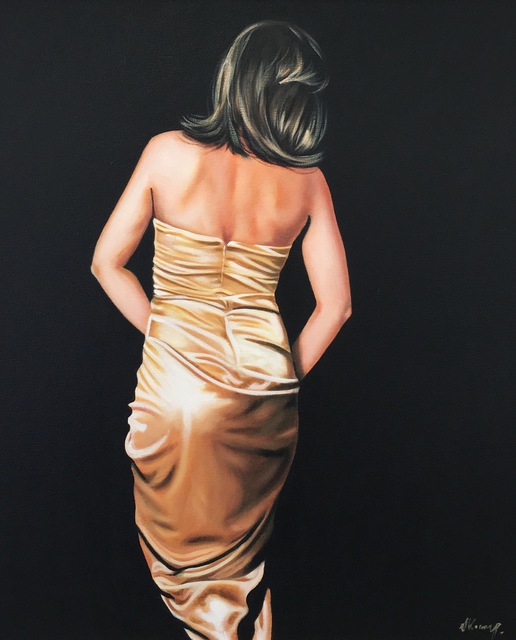 Artist Laura Kearney. 'Lady In Gold Dress' Artwork Image, Created in 2016, Original Painting Oil. #art #artist