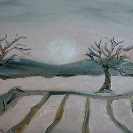 Laura Morena: 'Winterscape II', 2014 Oil Painting, Landscape. Artist Description:   Original Oil Painting~Newest Artwork by MORENA!  Thick brush strokes and muted colors of three trees near a cold barren field define this winterscape. Title: 