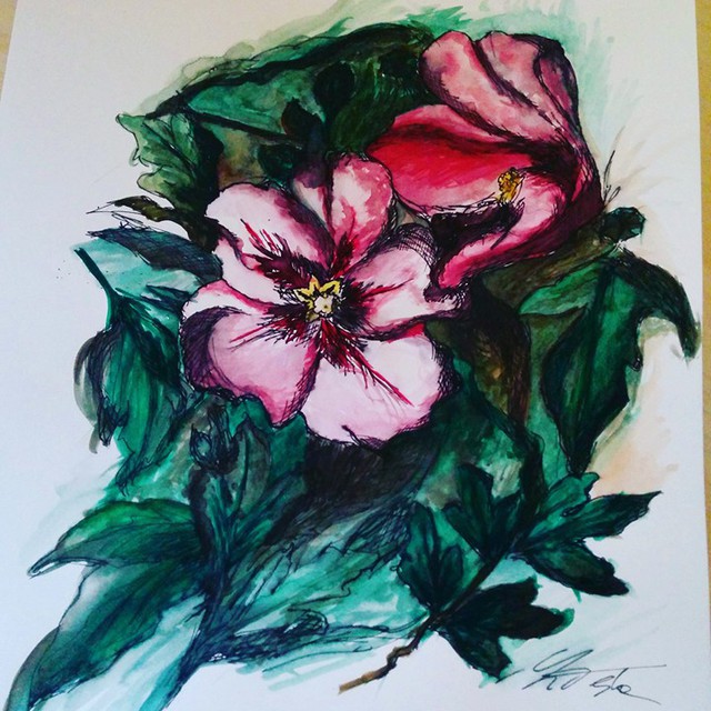 Artist Laura Testa. 'Hibiscus' Artwork Image, Created in 2015, Original Watercolor. #art #artist