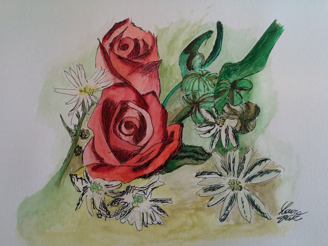 Artist Laura Testa. 'Roses Are Red' Artwork Image, Created in 2016, Original Watercolor. #art #artist