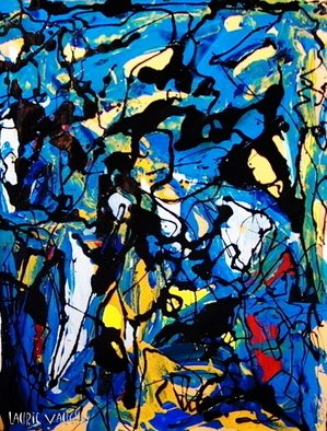 Laurie Vaughn: 'Blown Away Blues', 2005 Giclee, Abstract Figurative.    Pure abstract expressionism, of the New York School art movement style, was the inspiration for this action painting. Drip painting techniques in mixed media were first used to create this original work, inspired by icon, Jackson Pollock. Now, the painting has been digitally reinterpreted from the original, and is being...