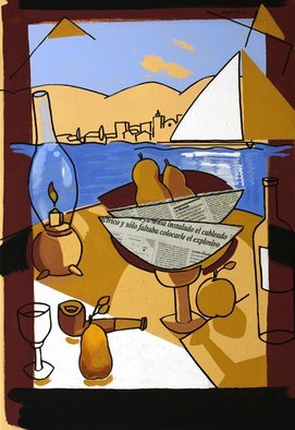 Jose Luis Lazaro Ferre: 'Breakfast at Sea', 2008 Acrylic Painting, Still Life. 