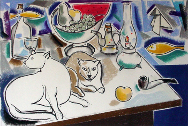 Jose Luis Lazaro Ferre  'White Cats', created in 2001, Original Drawing Pencil.