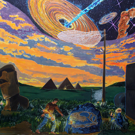 Lazaro Hurtado: 'A walk in the night of times', 2015 Acrylic Painting, Landscape. Artist Description: Illustrated thoughtsOriginal painting by Lazaro Hurtado.  Processing 3 business days.  Sent rolled in a tube with certificate of authenticityLandscape, people, conceptual, surrealism, expressionism, pyramids, egypt, travel, world...