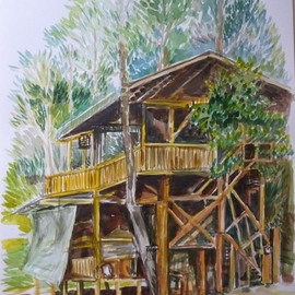 Lian-chye Teh Artwork Jungle House, 2015 Watercolor, Ecological