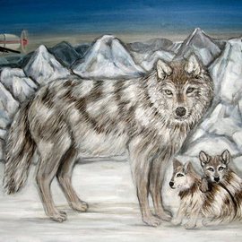 Rita Levinsohn: 'Aerial Killing', 2008 Acrylic Painting, Ecological. Artist Description:  A family of wolves threatened by Aerial Hunters while grazing on preserved land in Alaska. ...