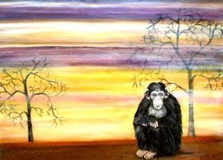 Rita Levinsohn: 'End of the Line', 2009 Acrylic Painting, Activism.  To advise the viewer of the fragile state of chimps.  Very few remain in the wild and those that are in captivity are often used for medical experiments or abused as circus attractions. ...