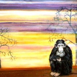 Rita Levinsohn: 'End of the Line', 2009 Acrylic Painting, Activism. Artist Description:  To advise the viewer of the fragile state of chimps.  Very few remain in the wild and those that are in captivity are often used for medical experiments or abused as circus attractions. ...