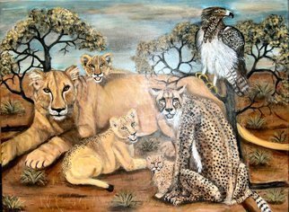Rita Levinsohn: 'Last Look', 2008 Acrylic Painting, Activism.  Lion, Cheetah, Martial Eagle, all endangered species. ...