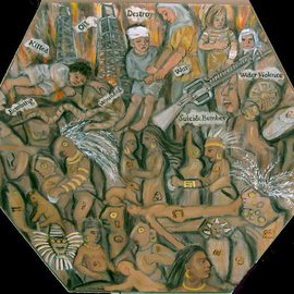 Rita Levinsohn: 'Sacrifices Old and New', 2005 Acrylic Painting, Political. Artist Description:  Images of sacrifices in an ancient world juxtaposed with scrifices in our modern world. ...