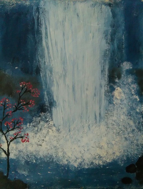 Lekshmy Sathi  'Waterfalls', created in 2020, Original Pastel Oil.