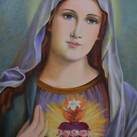 Lena Britova: 'immaculate heart of mary', 2022 Oil Painting, Religious. Artist Description: Oil Painting on canvas. Multilayer painting.I accept orders for oil painting on canvas, portrait from photo. I can paint a portrait of a beloved woman or man, parents, friends, family, your lovely children, icons, images of saints belonging to the respective religion, paintings on which your lovely ...
