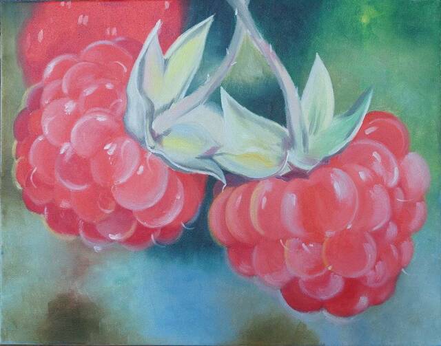 Artist Lena Britova. 'Raspberry Oil Painting' Artwork Image, Created in 2022, Original Painting Oil. #art #artist