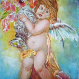 Larsen Lena: 'Favorite Angel', 2008 Acrylic Painting, Religious. Artist Description:  Acrylic painting on canvas stretched on wood,  framed. ...