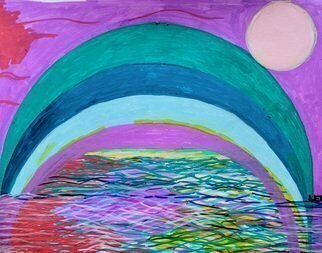 Leo Evans: 'rainbow for the ages', 2021 Mixed Media, Seascape. New Art by Leo Evans   9x14   Mixed Media on Find Artist Paper   Title:  Rainbow for the Ages    
