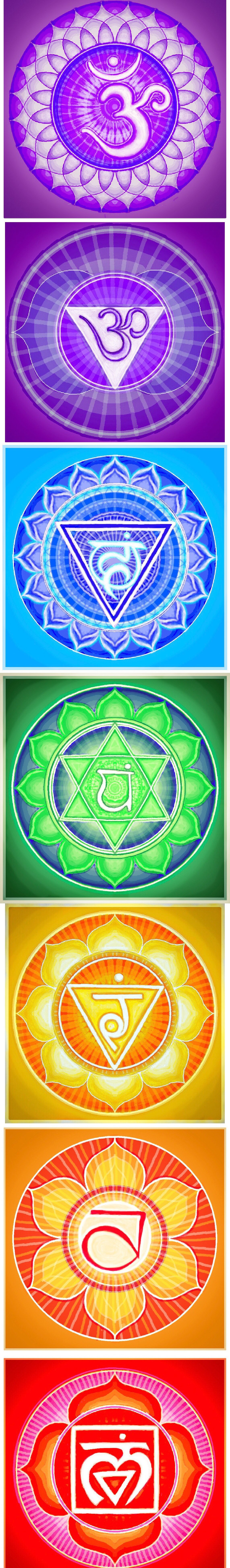 Patricia Leone: 'The Seven Chakras', 2018 Textile Art, Mandala. The seven chakras, in the yogic tradition, are the seven subtle energy centers in the body.  The mandalas, called yantras, symbolize each chakra, from top to bottom Sahashrara, Ajna, Vishudha, Anahata, Manipura, Svadhistana, and Muhladhara. ...