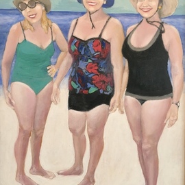 Patricia Leone: 'boomers on tybee', 2018 Oil Painting, Beach. Artist Description: Three sisters enjoying the beach on Tybee Island, Georgia...