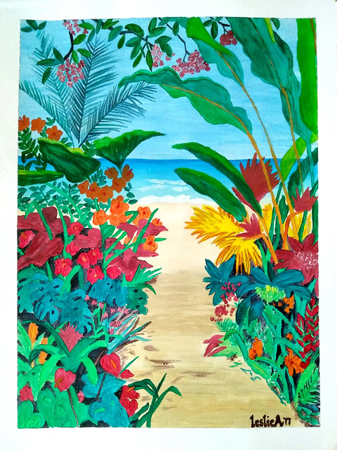 Artist Leslie Abraham. 'Hidden Beach' Artwork Image, Created in 2017, Original Watercolor. #art #artist