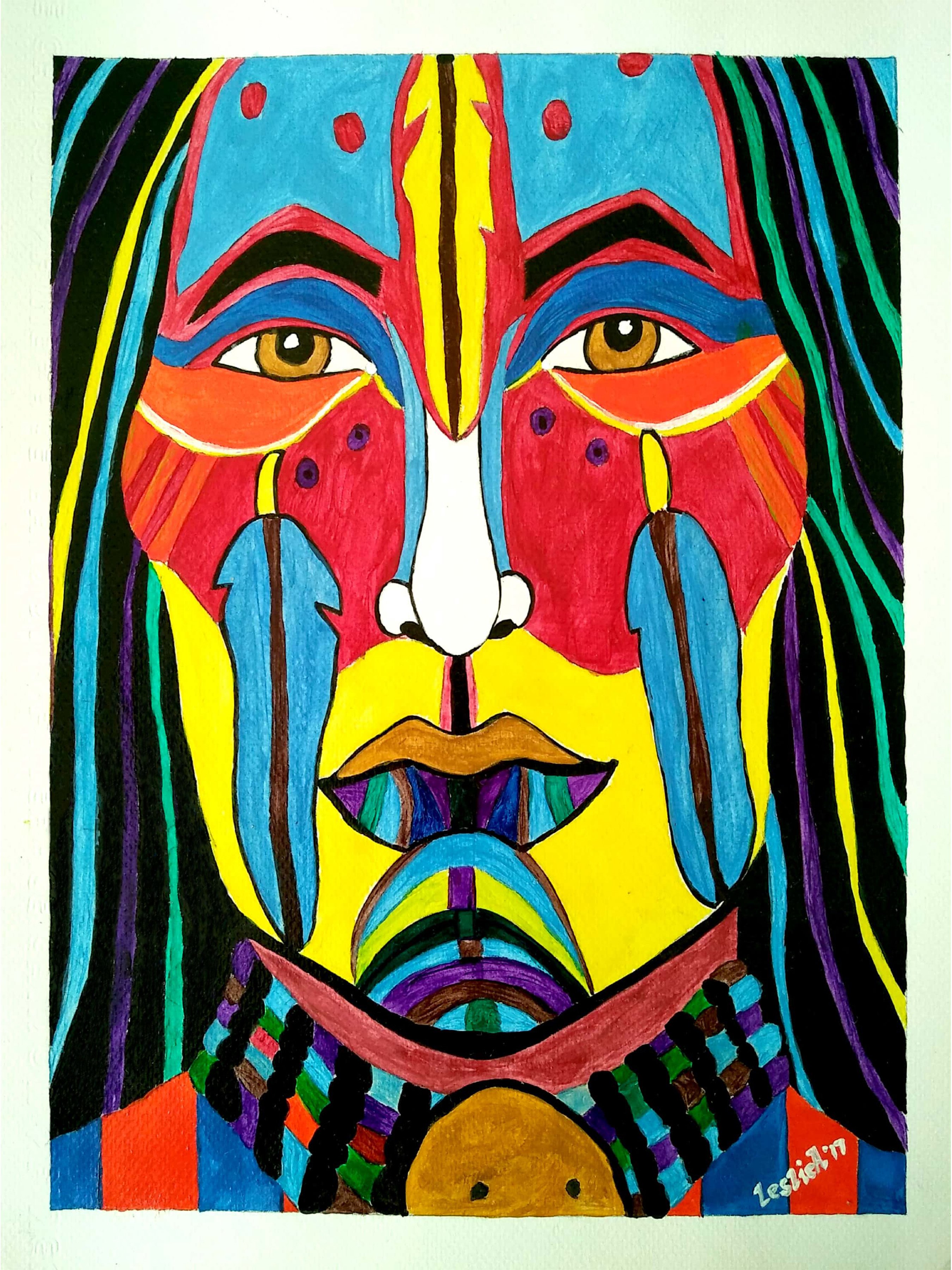 Leslie Abraham: 'Indian Chief', 2017 Acrylic Painting, Culture. Indian Chief, Art Print, Acrylic on Paper...