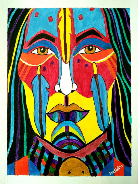 Artist Leslie Abraham. 'Indian Chief' Artwork Image, Created in 2017, Original Watercolor. #art #artist